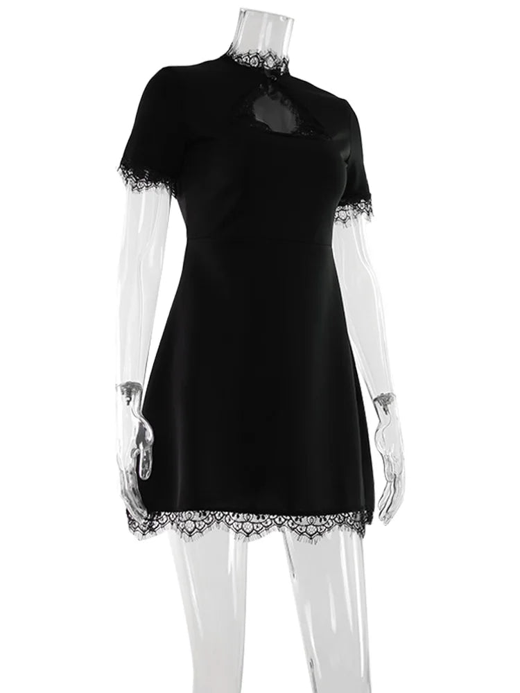 Elegant Hollow Out Slim Fit Turtleneck Dress
