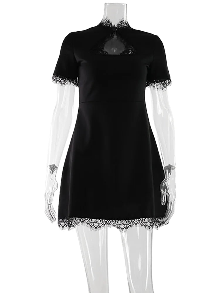 Elegant Hollow Out Slim Fit Turtleneck Dress