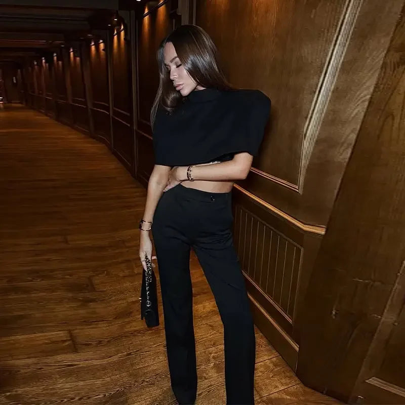 Elegant High-Neck Shawl-Shoulder Crop Top
