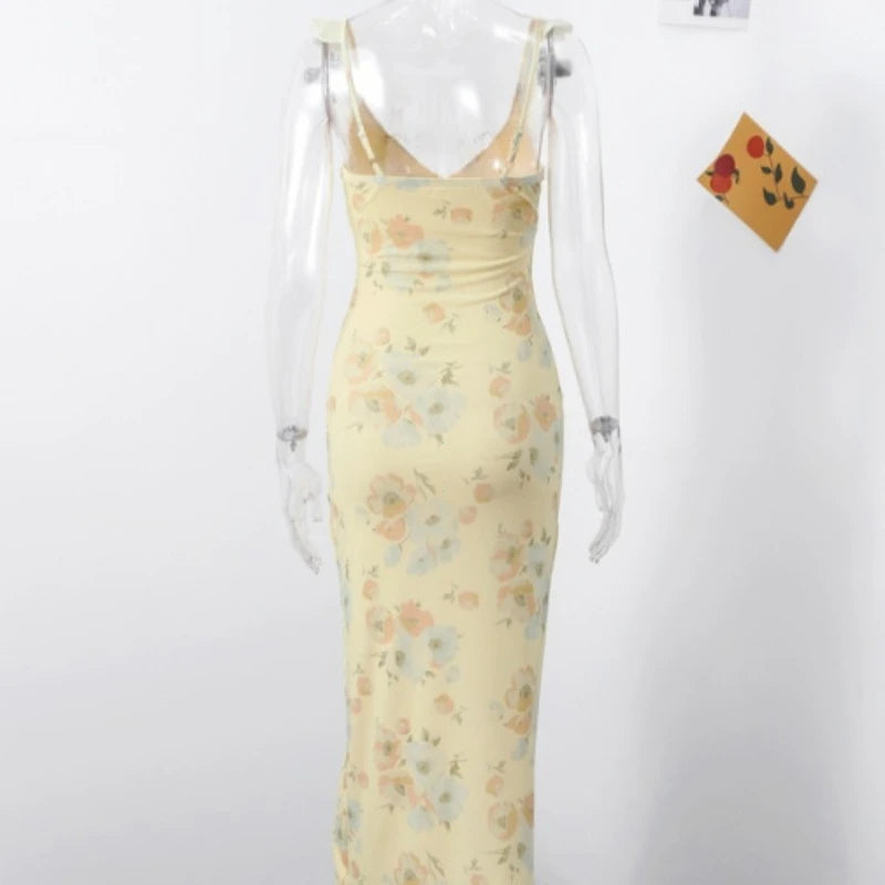 Summer Floral Low-Cut Backless Dress