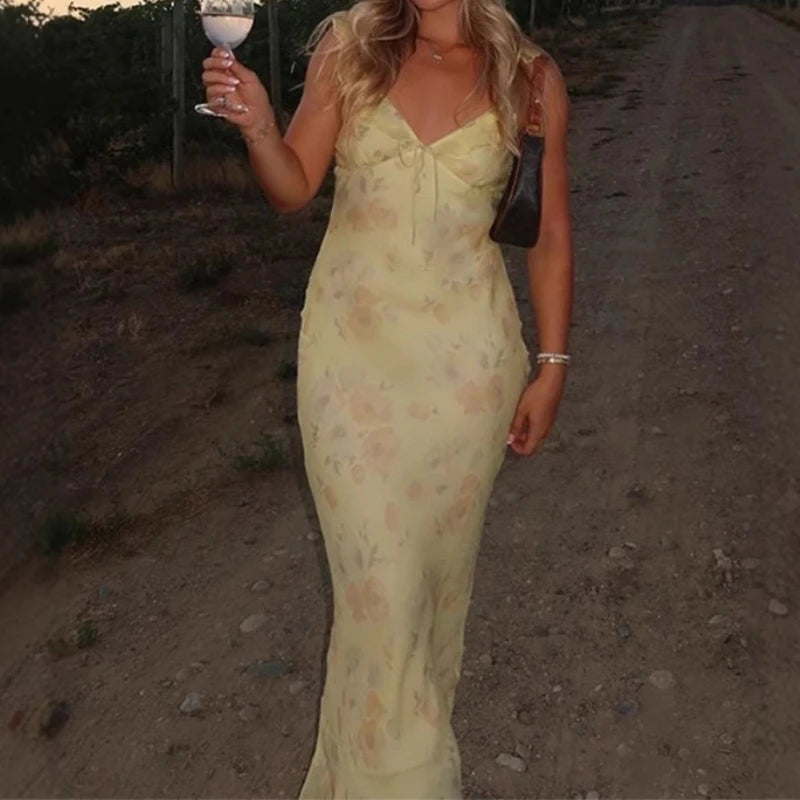 Summer Floral Low-Cut Backless Dress