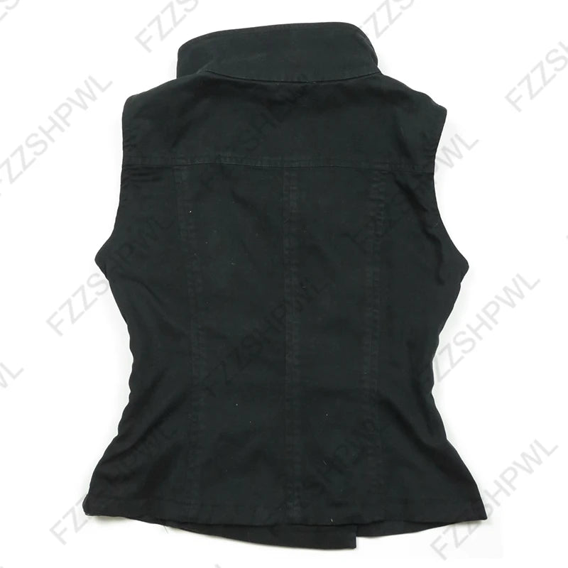 Y2K Sleeveless Turtleneck Button-Down Crop Top