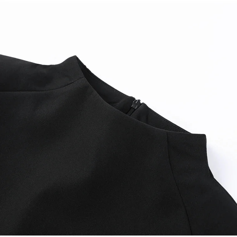 Elegant High-Neck Shawl-Shoulder Crop Top