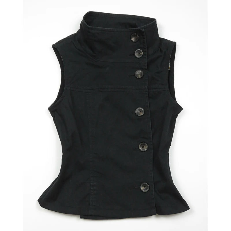 Y2K Sleeveless Turtleneck Button-Down Crop Top