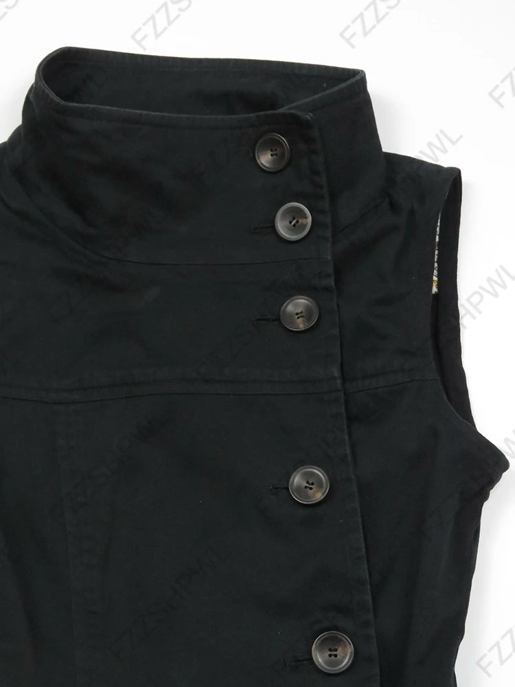 Y2K Sleeveless Turtleneck Button-Down Crop Top