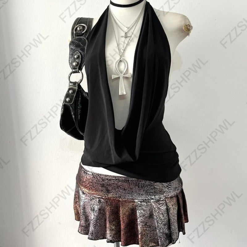 Edgy Goth Y2K Long-Sleeve Crop Top – Cyberpunk Streetwear