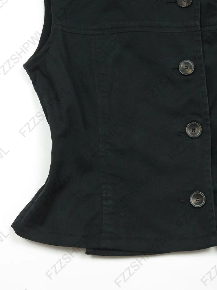 Y2K Sleeveless Turtleneck Button-Down Crop Top