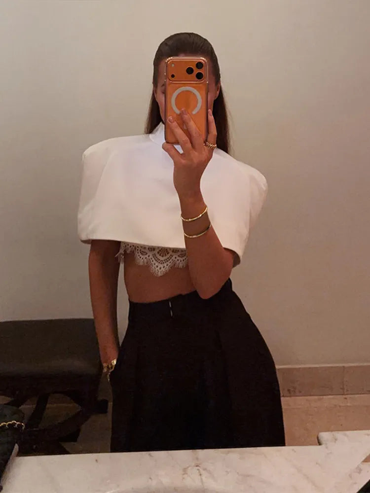 Elegant High-Neck Shawl-Shoulder Crop Top