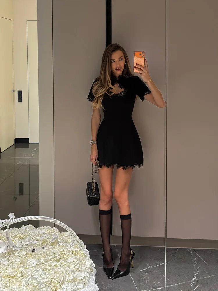 Elegant Hollow Out Slim Fit Turtleneck Dress