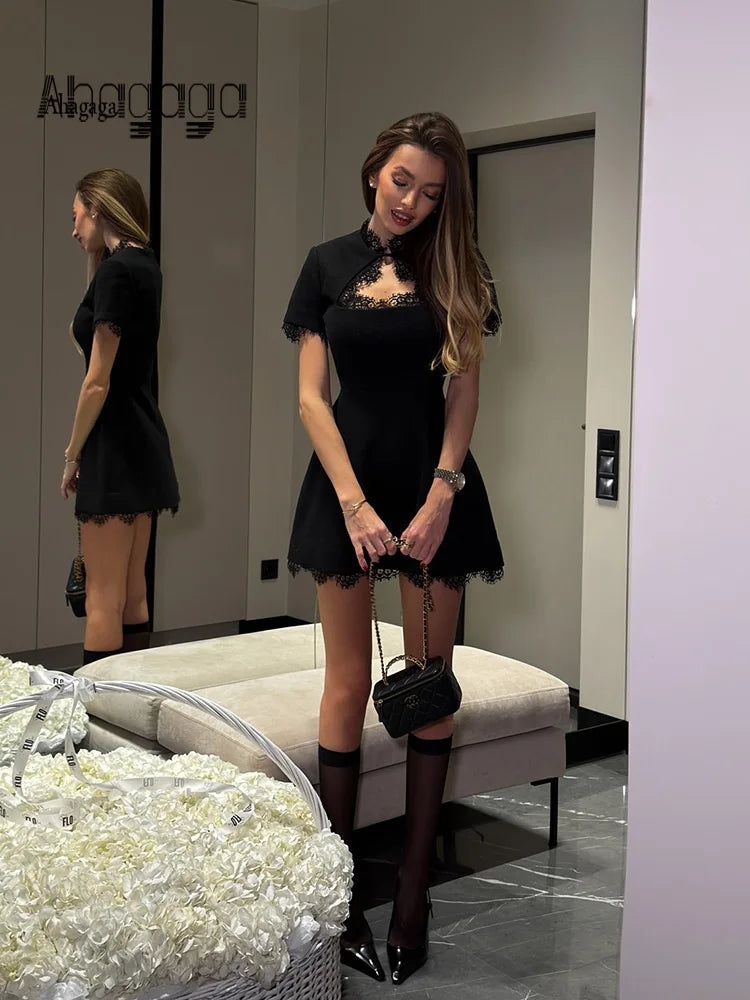 Elegant Hollow Out Slim Fit Turtleneck Dress