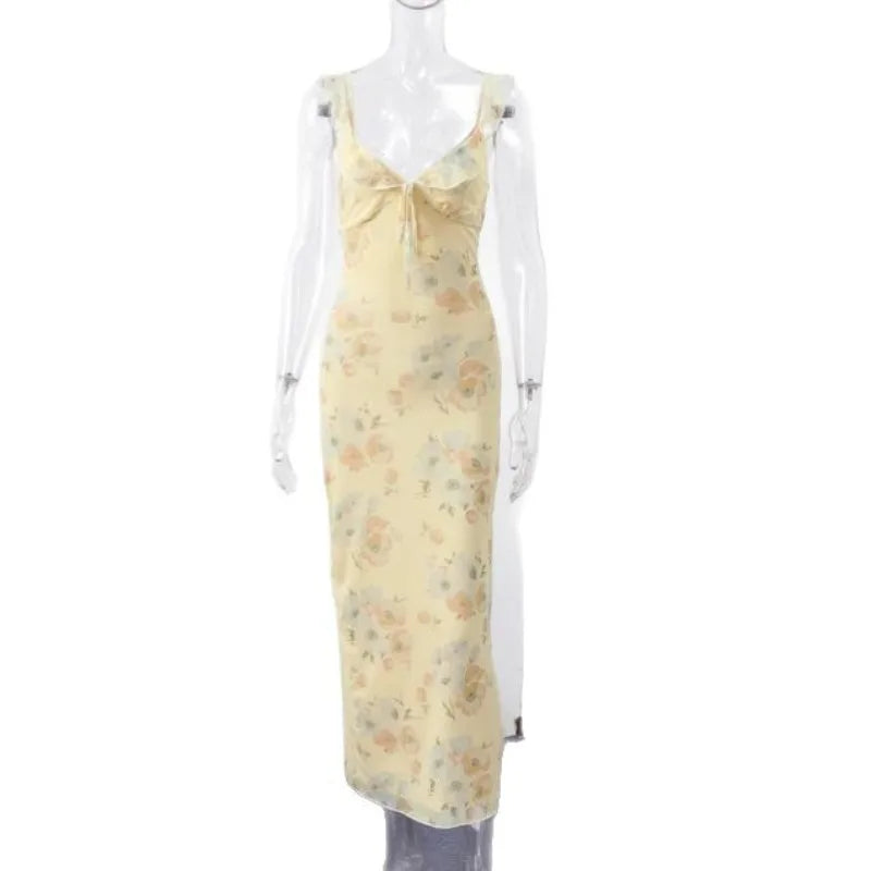 Summer Floral Low-Cut Backless Dress